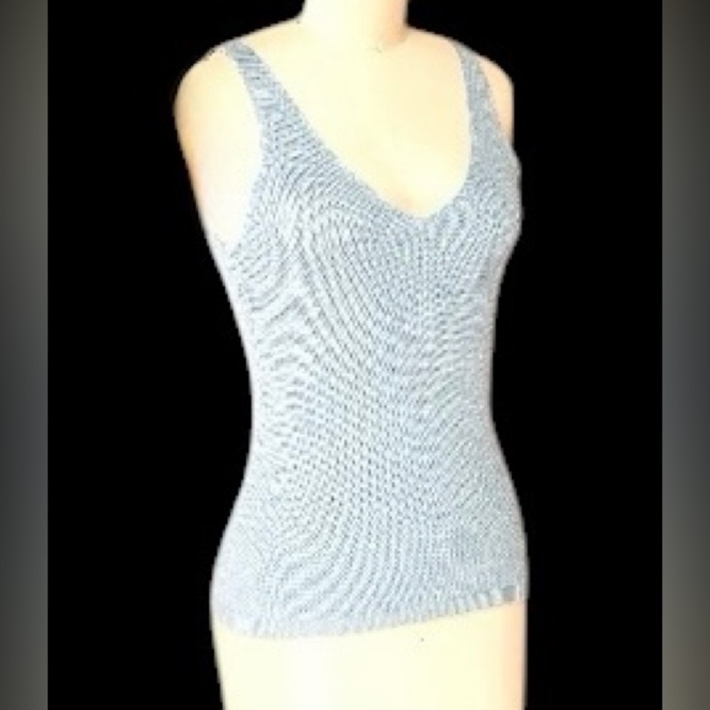 Metallic Silver Knit Sleeveless V-Neck Camisole Tank Top Approximate Sz S